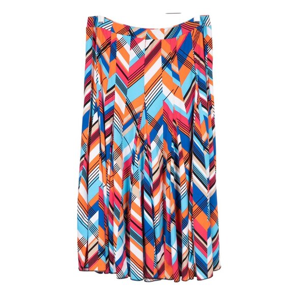 Premise Flare Skirt M Womens NEW Chevron Pink Orange Blue Elastic Waist Midi - Picture 1 of 6
